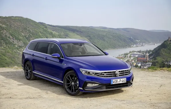Картинка синий, долина, Volkswagen, универсал, Passat, R-Line, Variant, 2019