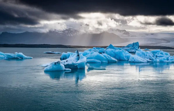 Картинка зима, лёд, Исландия, водоем