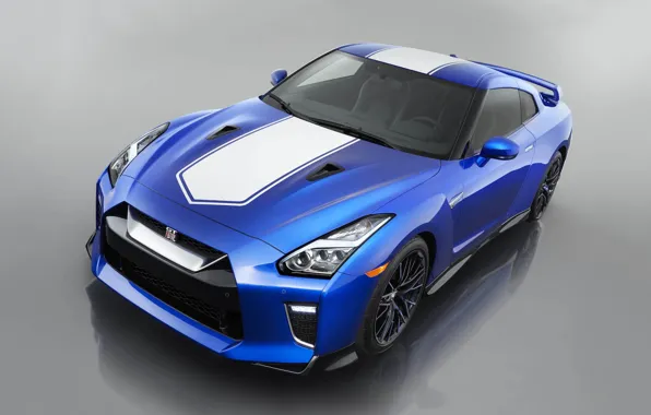 Картинка Blue, 50th Anniversary Edition, Japan Car, White Stripes, 2020 Nissan GT-R