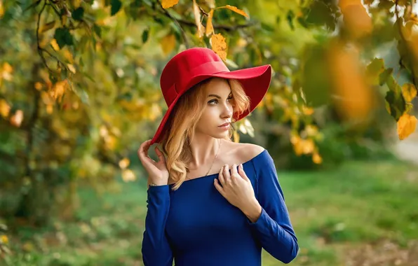 Картинка осень, взгляд, Девушка, шляпа, Георгий Дьяков