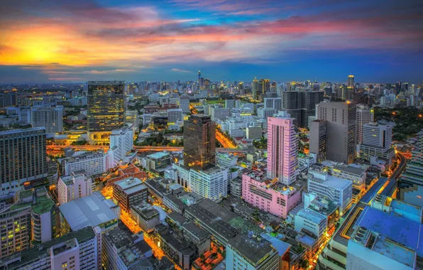 Картинка город, здания, Таиланд, Бангкок, Thailand, вид сверху, Bangkok