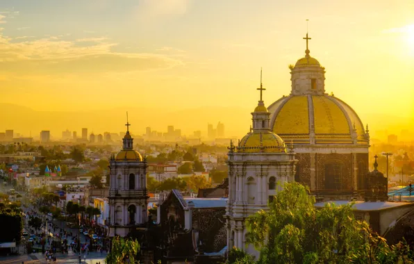 Картинка закат, Мексика, панорама, собор, купол, Мехико