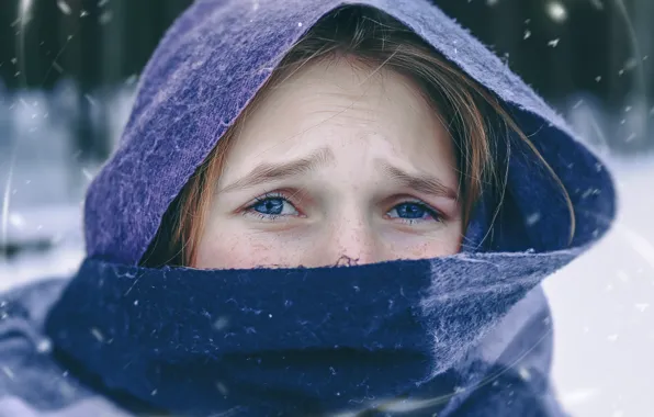 Картинка снег, портрет, шарф, девочка, Алексей Аксёнов