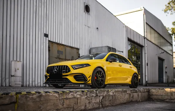 Картинка Mercedes-Benz, Mercedes, Front, Yellow, Side, A45 AMG, JR Wheels, A45s