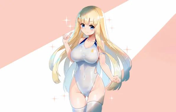 Картинка girl, sexy, cleavage, thighhighs, long hair, boobs, anime, blue eyes, beautiful, pretty, swimsuit, breasts, attractive, …