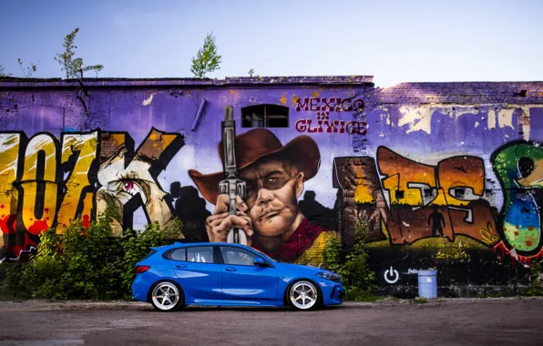 Картинка BMW, Blue, Graffiti, Side, 1 Series, BMW 1 Series, JR Wheels