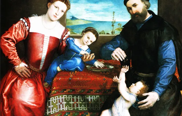 Картинка портрет, картина, Джованни делла Вольта с семьей, Лоренцо Лотто, Lorenzo Lotto