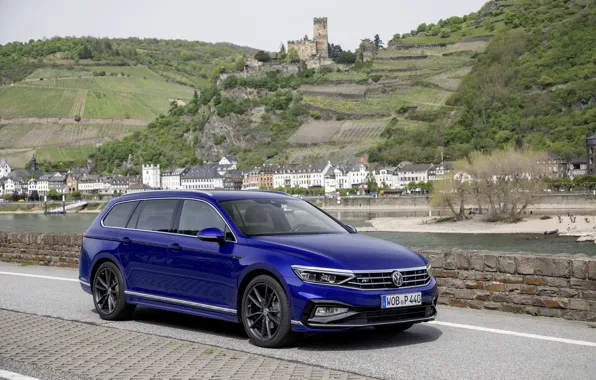 Картинка синий, холмы, Volkswagen, универсал, Passat, R-Line, Variant, 2019