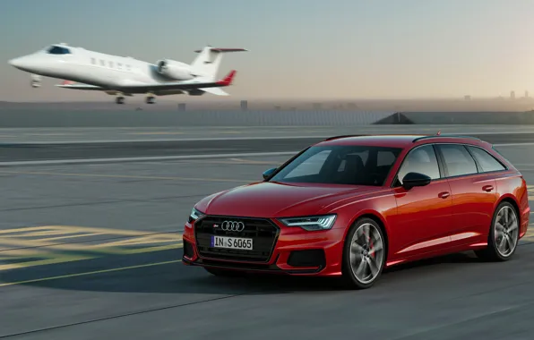 Картинка красный, Audi, самолёт, универсал, 2019, A6 Avant, S6 Avant