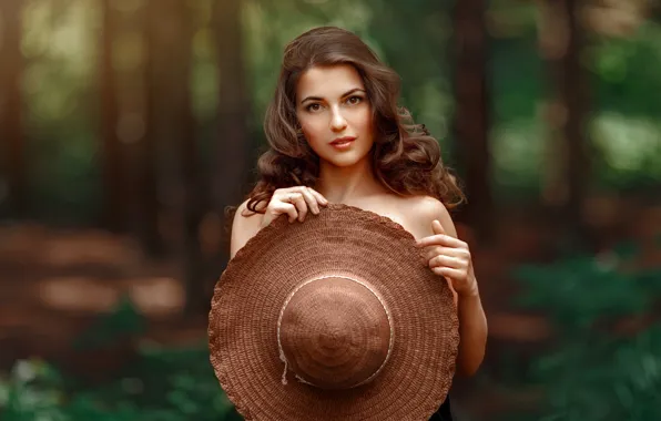 Картинка взгляд, девушка, природа, волосы, шляпа, красивая, Andrey Metelkov