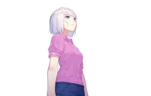 Картинка девушка, аниме, арт, футболка, белый фон