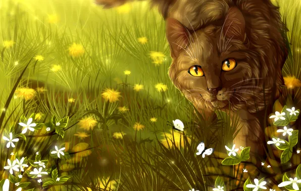 Картинка кот, цветы, Cats-Warriors, Brambleclaw