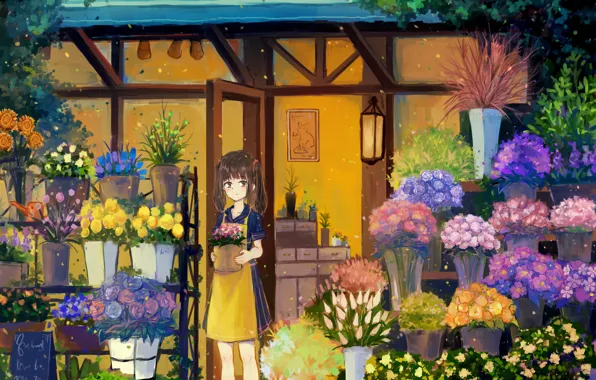 Картинка цветы, девочка, магазин, Axle