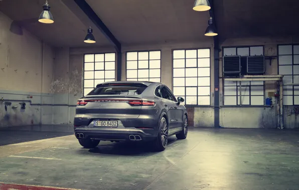 Картинка Porsche, Серый, Coupe, Купе, Вид сзади, Сзади, Coupé, Cayenne Turbo, 2019