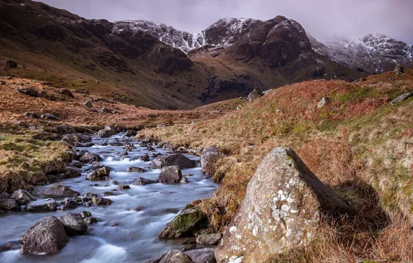 Картинка горы, камни, поток, речка, Lake District