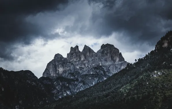 Картинка небо, облака, деревья, горы, тучи, природа, скалы, Italia, Trentino-Alto Adige
