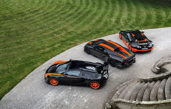 Картинка газон, Bugatti, лестница, Veyron, 2010, 2013, Chiron, 2019, Veyron 16.4 Super Sport World Record Edition, …