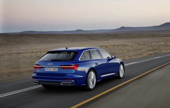 Картинка синий, Audi, равнина, 2018, универсал, A6 Avant
