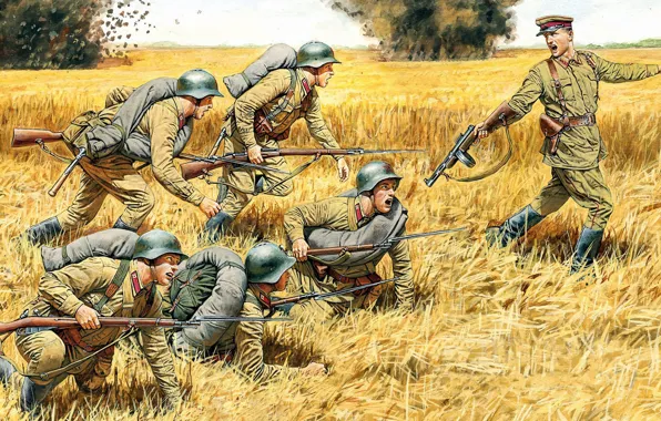 Картинка Атака, советская пехота, Counterattack, Soviet Infantry Summer 1941