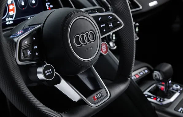 Картинка Audi, руль, суперкар, Audi R8, салон, Coupe, V10, 2020, RWD