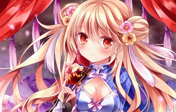 Картинка girl, sexy, cleavage, blouse, long hair, boobs, anime, beautiful, red eyes, pretty, breasts, attractive, handsome, …