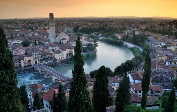 Картинка река, Италия, панорама, Верона