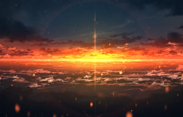 Картинка небо, солнце, закат, Rune Xiao