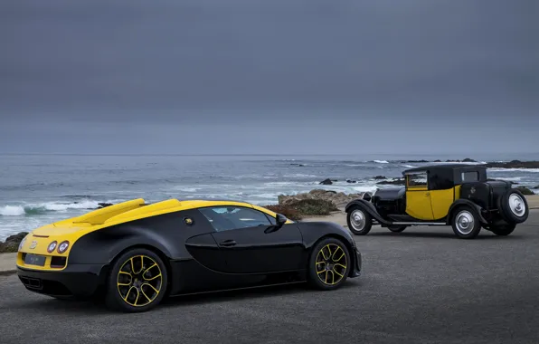 Картинка Bugatti, Veyron, 2014, чёрно-жёлтый, Veyron Grand Sport Roadster Vitesse One Of One