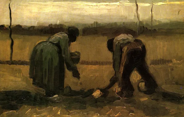 Картинка Винсент ван Гог, Woman Planting Potatoes, Peasant and Peasant