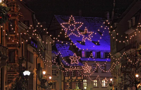 Картинка огни, Франция, Рождество, гирлянды, Страсбург
