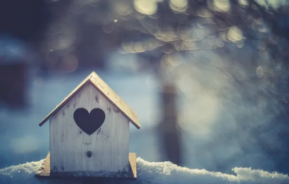 Картинка зима, сердце, домик