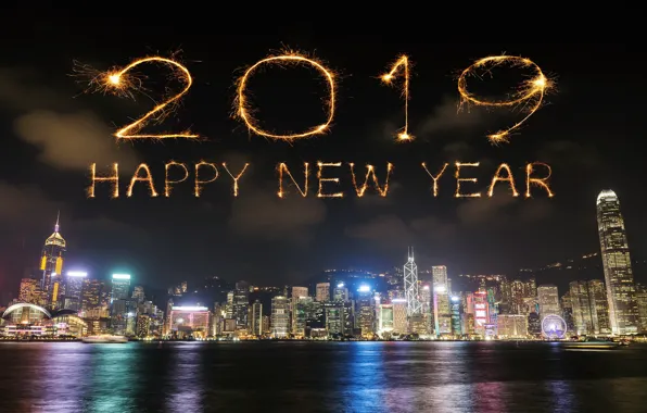 Картинка ночь, огни, салют, colorful, Новый Год, happy, night, New Year, fireworks, 2019