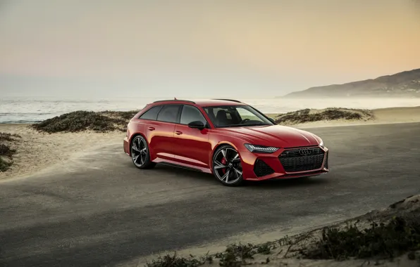 Картинка красный, Audi, побережье, универсал, RS 6, 2020, 2019, V8 Twin-Turbo, RS6 Avant