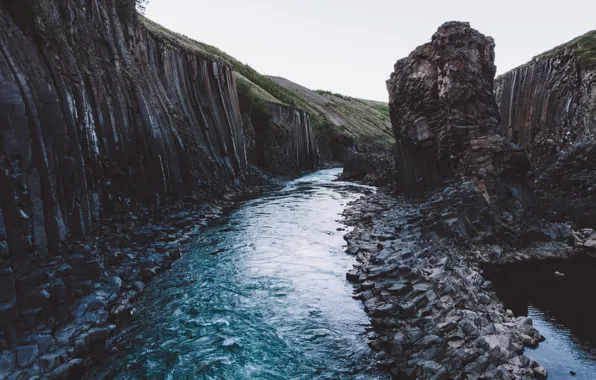 Картинка природа, река, Исландия, Stuðlagil Canyon