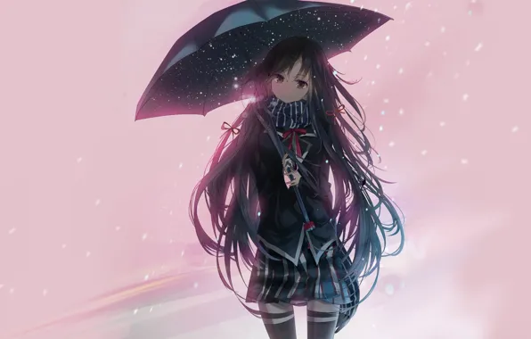 Картинка девушка, зонт, Yukino Yukinoshita, Oregairu, Розовая Пора Моей Школьной Жизни Сплошной Обман