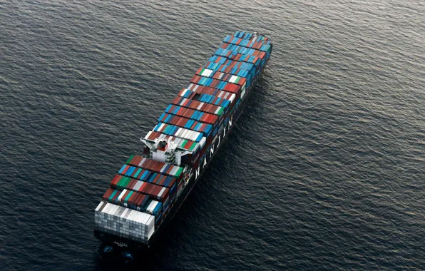 Картинка Океан, Море, Судно, Вид сверху, Контейнеровоз, Vessel, Hanjin Hamburg, Container Ship, M/V Hanjin Hamburg