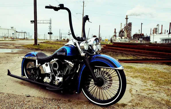 Картинка Harley Davidson, Custom, Motorcycle, Bllue