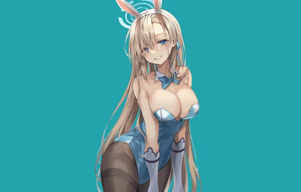 Картинка hot, sexy, boobs, anime, pretty, blonde, bunny, tight, bunny girl, clevage, bunny suit, blue archive, …