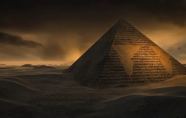 Картинка песок, пустыня, пирамида, иероглифы