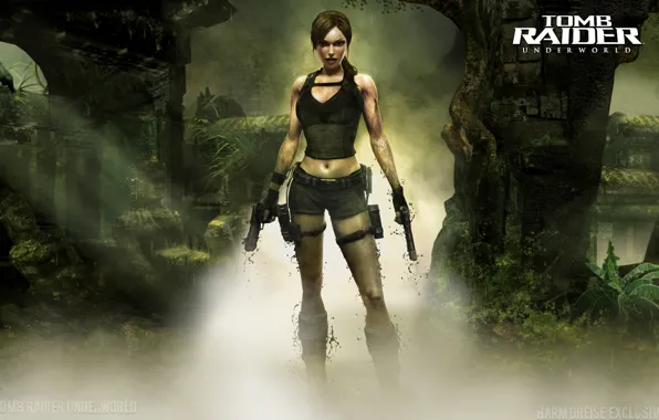 Картинка девушка, пистолеты, грязь, Tomb Raider, Лара Крофт, Lara Croft, расхитительница гробниц, Tomb Raider: Underworld