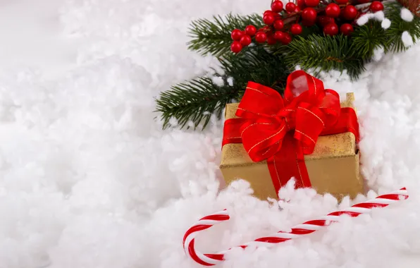 Картинка снег, подарок, Новый Год, Рождество, Christmas, snow, New Year, gift, decoration, Happy, Merry, fir tree, …
