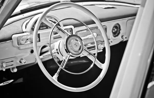 Картинка ретро, black & white, руль, СССР, Волга, салон автомобиля, ГАЗ-21