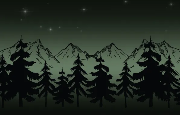 Картинка горы, ночь, пeзды, ёлки зеленые