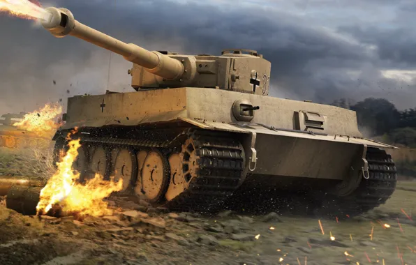 Картинка Германия, Огонь, Tiger 1, Pz.VI Tiger Ausf. H1