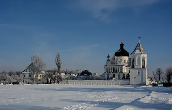 Картинка зима, пейзаж, архитектура, монастырь