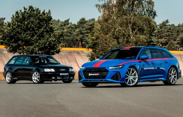 Картинка Audi, Blue, Front, Black, Road, Avant, Forest, Audi RS6, RS6 C8