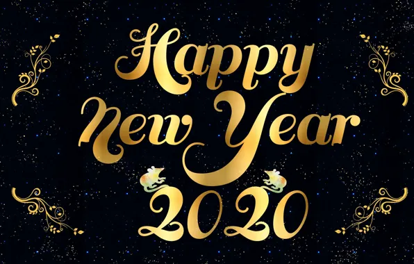 Картинка надпись, цифры, Новый год, чёрный фон, 2020