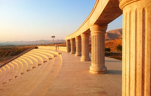 Картинка sunset, view, steps, stage, kurdistan, pillars, هەواری شار