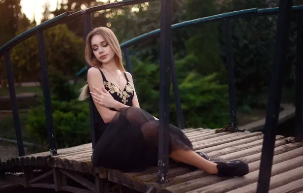 Картинка девушка, мост, поза, платье, Денис Ланкин