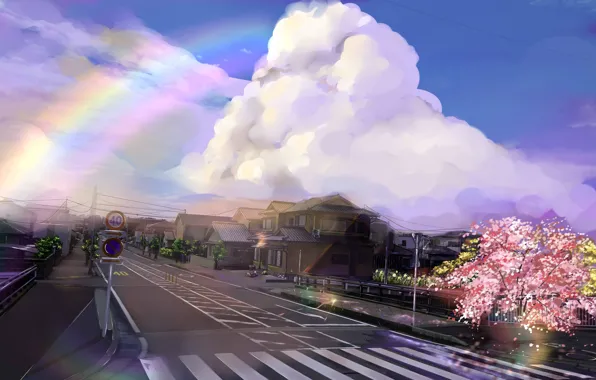 Картинка дорога, улица, радуга